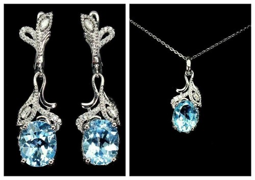 Silver Topaz Pendant Earrings Genuine Natural Gems Solid Sterling With Chain - 第 1/24 張圖片