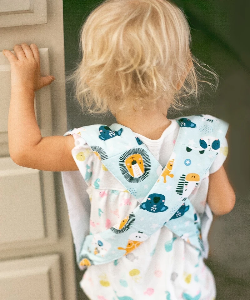 Babador bebê infantil costas cruzadas meninos meninas unissex impermeável azul totalmente ajustável - Imagem 4 de 4