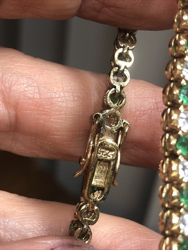 15. Vtg. Yellow 925 Sterling Green Emerald White CZ Tennis Bracelet 6 3/4", 11g - Picture 5 of 12