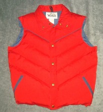 VTG WOOLRICH DOWN PUFFER VEST RED USA SHEEP LAMB LOGO BUTTON PUFFY 80s MEDIUM