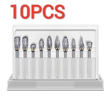 10x 1/4 Double-Cut Tungsten Steel Carbide Rotary Tool Burr Die Grinder Shank Bit