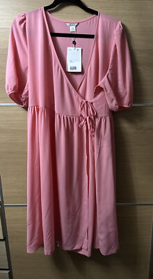 Monki Size Xxl 2xl 22 24 Pink Puff Sleeve Wrap Tie dress Summer bnwt BB2 |  eBay