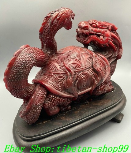 8'' Old Red Tianhuang Shoushan Stone Carved Dragon Tortoise Turtle Snake Statue - Picture 7 of 9