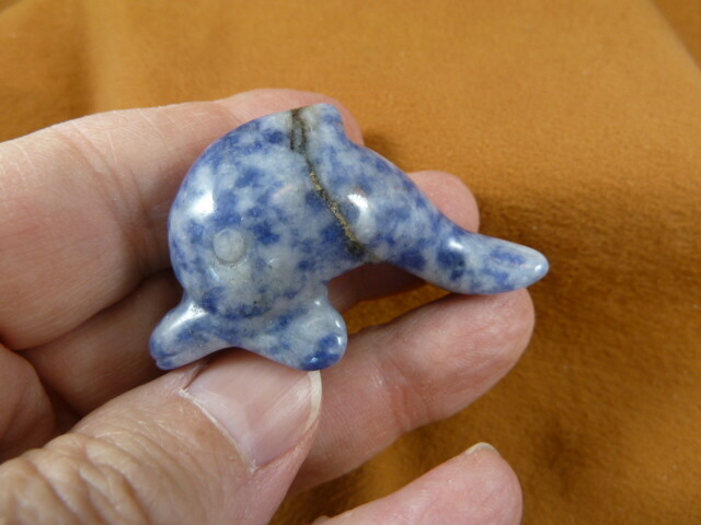 Y-DOL-SW-572) blue white DOLPHIN GEMSTONE porpoise carving