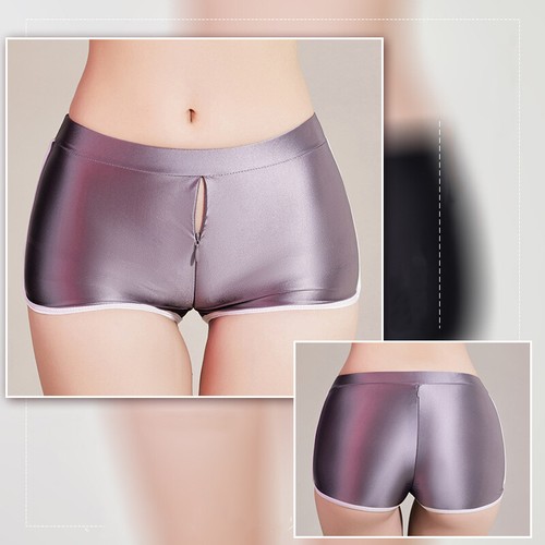 Underwear Sheer Oil Shiny Glossy Low Waist Sexy Hip Zipper Boxers for Lady - Picture 16 of 16
