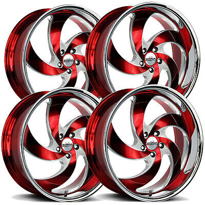 (Set-4) Strada C05 Retro 5 22x9 5x5" +15mm Red/Milled SSL Wheels Rims 22" Inch - Bild 1 von 1