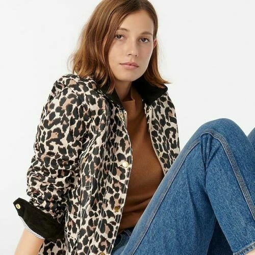 Chaqueta de Granero J.CREW NUEVA CON ETIQUETAS en Algodón Encerado y Pana Detalle Leopardo XXS $179 Regalo Foto 4 de 4