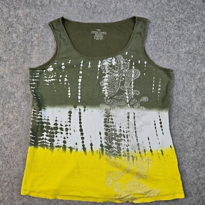 Faded Glory Y2K Tie Dye Green & Yellow Sleeveless Tank Top Grunge Paisly Sz 3X