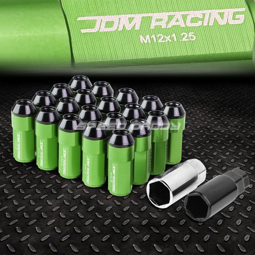 20PCS/SET JDM ALUMINUM GREEN LUG NUTS W/CAP+ADAPTER M12X1.25 23MM OD