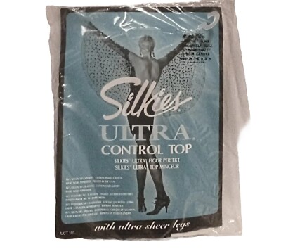 Silkies Pantyhose Ultra Control Top Sheer Legs Large Off Black Tights Nylons New