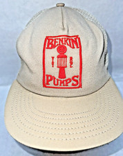 NWOT "Benkin Pumps" tan poly knit front, mesh snapback trucker cap, made in USA