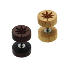 Dilatatore Finto Legno Orecchini Piercing Foglia di Cannabis Pot Erba Weed Braun