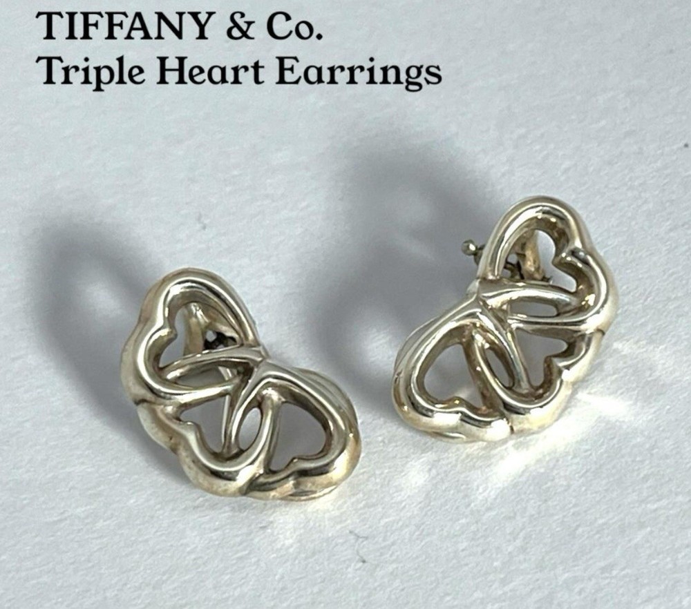 Tiffany & Co. Triple Hearts Earrings Silver 925 Heart Vintage Accessories Ladies