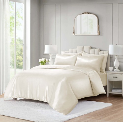 6 Pcs Satin Complete Bedding Set Silky Duvet Cover, Fitted sheet & Pillow Cases - Picture 75 of 205