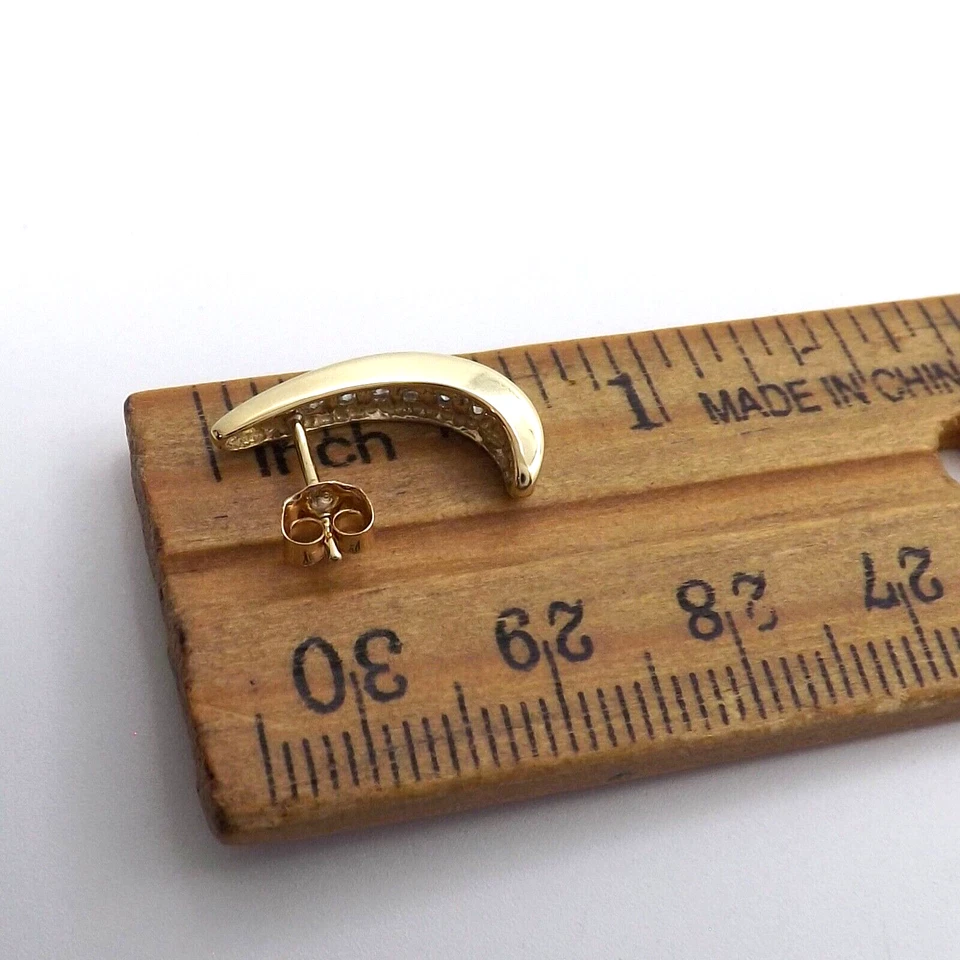 10K Gold Natural Diamond J Hoop Earrings Tapered Channel Set - Image 2 of 4