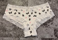 NWT VICTORIA'S SECRET PINK M WHITE BUTTERFLY RIBBED KNIT LACE CHEEKY PANTIES