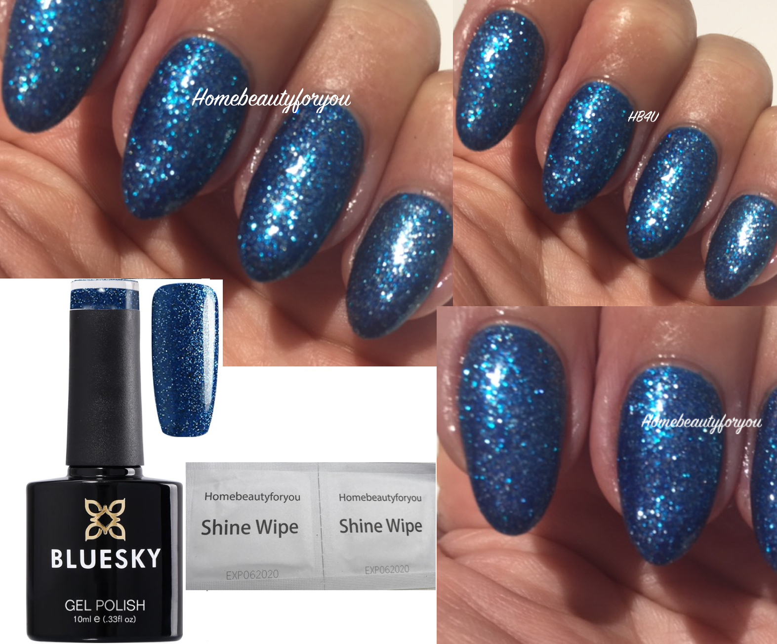 BLUESKY GEL NAIL POLISH BLUE GLITTER BERMUDA NAIL UV SOAK OFF GEL VIP07