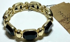 Signed Monet Stretch Bracelet Black Acrylic Gold Tone With Original JCP Tag