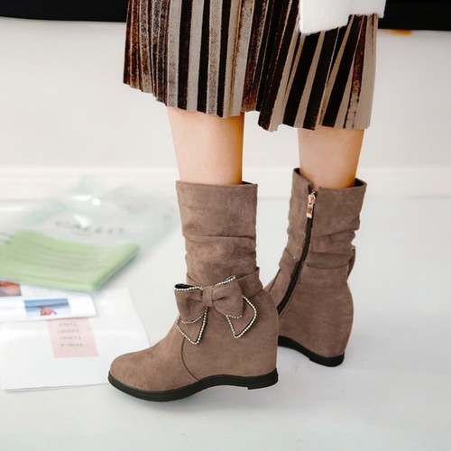 Mid Winter Kuit Schoenen Suede Strik Laarzen Dames Casual Sleehak Verborgen Faux Ewa7qz