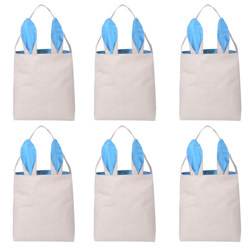 6 PCS Bunny Easter Basket Easter Eggs Hunt Jute Handbag + Cute Ears Bucket Tote - Picture 18 of 19