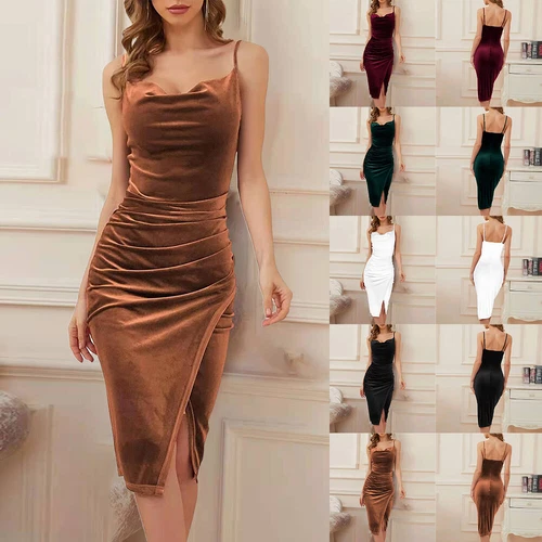VALENTINO Abito midi sexy donna velluto senza maniche sera bodycon cocktail party ballo