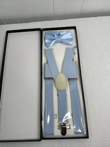 New Kid Boy ‘s Y back Suspender Light Blue adjustable clip on And Bowtie Formal - Picture 7 of 7