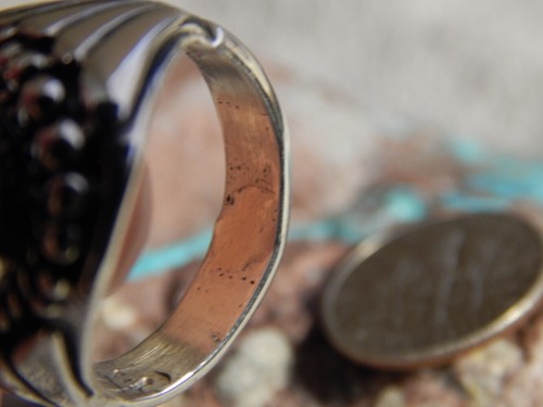 Bisbee Turquoise Sterling Silver Mens Ring by Navajo Russell Sam Size 8 1/4 - Picture 3 of 7