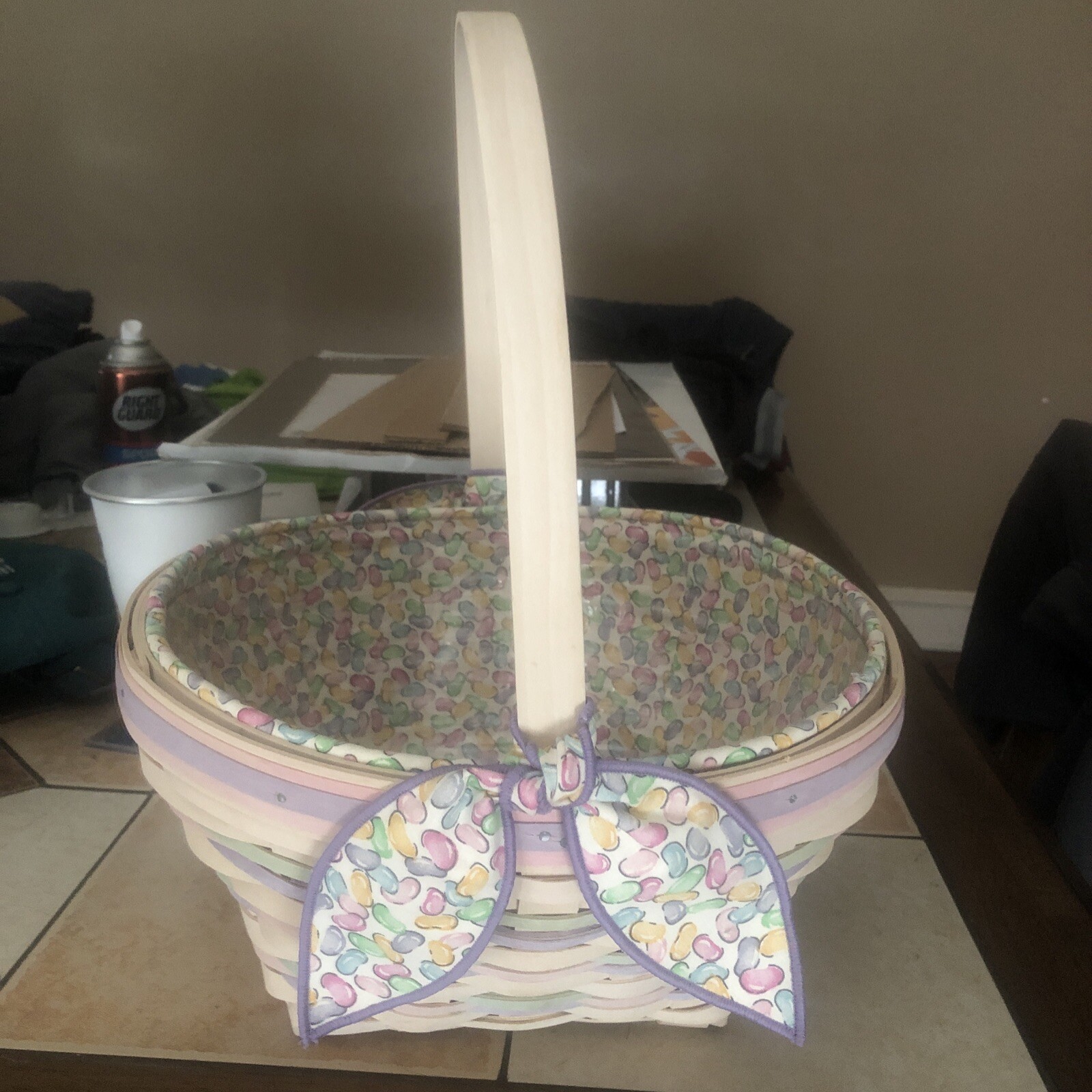 Longaberger Large Whitewash Jelly Bean Easter Basket Century