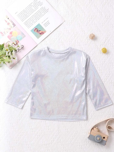 Kids Girls Boys Shiny Metallic T-shirt Sparkly Jazz Dance Top Performance Blouse - Picture 23 of 126