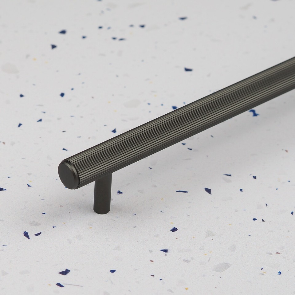 Dark Grey Kitchen Handles Reeded Knurled Grooved Cupboard Drawer Door ...