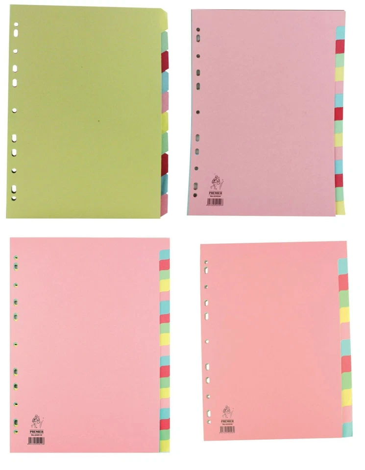 WHITEBOX A4 File Dividers Manilla Multicoloured CardBoard Folder Index 5/10/12/15/20 Part
