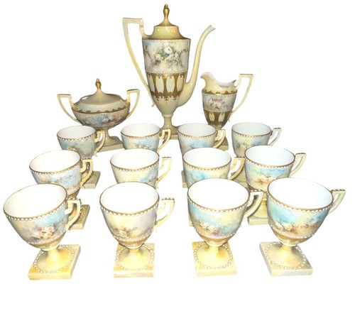 RARE! CAC American Belleek Antique 1905 Chocolate Coffee Set, Serves 12 Halbert~ - Picture 2 of 19