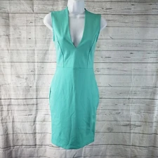 Lulus Womens Dress Sz Small Green Sleeveless Exposed Zipper V-Neck Viscose Blend