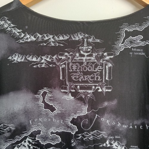 Black Milk Middle‑Earth Map Black Stellar V‑Neck Puff‑Sleeve Midaxi Dress AU XL - Picture 13 of 17