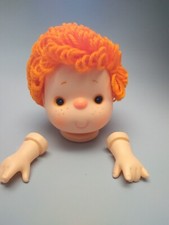 DOLLS HEAD  HANDS - 4" WITH CURLY ORANGE YARN HAIR - DOLL MAKING/DOLL PARTS