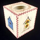 New ListingSquare Painted Wood Tissue Box Cover Bird Houses Usa Flag Flowers Excellent