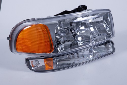 Fit 1999-2006 GMC Sierra 1500 2500 Chrome Headlights+Bumper Signal Lamps 99-06 - Zdjęcie 7 z 15