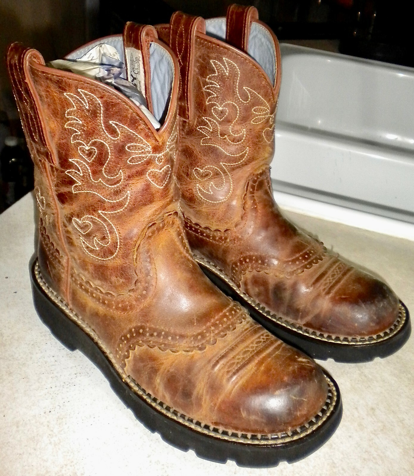 WOMENS 8.5 B Brown ARIAT Fatbaby Scalloped 8 SADDLE VAMP WESTERN BOOTS WOMENS 8.5 B Brown ARIAT Fatbaby Scalloped 8 SADDLE VAMP WESTERN BOOTS
