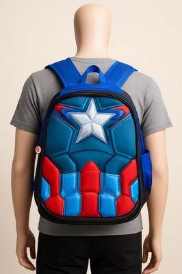 Captain America Kids Backpack   Superhero 3D Armor Design   Blue & Red No Tags