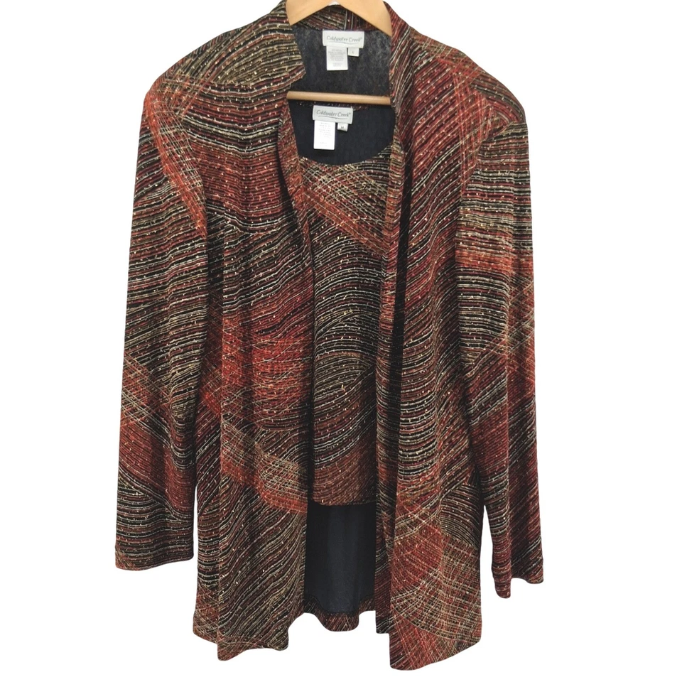 Coldwater Creek Mujer Tejido Metálico Doble Conjunto Chaqueta L y Camiseta sin Mangas M Otoño Óxido Foto 2 de 4