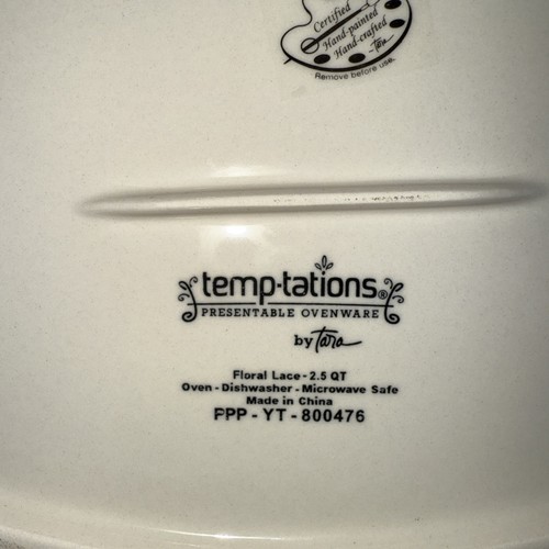Temptations Tara Invierno Azul Floral Encaje 4 Piezas 2.5 QT Cazuela, Estante, Bandeja, Tapa - Imagen 6 de 9