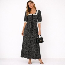 RIXO Ellen Polka Dot Maxi Dress Black White Size Small