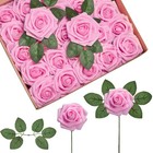 Artificial Flowers, 50 Pcs Pink Foam Fake Roses Bulk with Stems for Decoratio...
