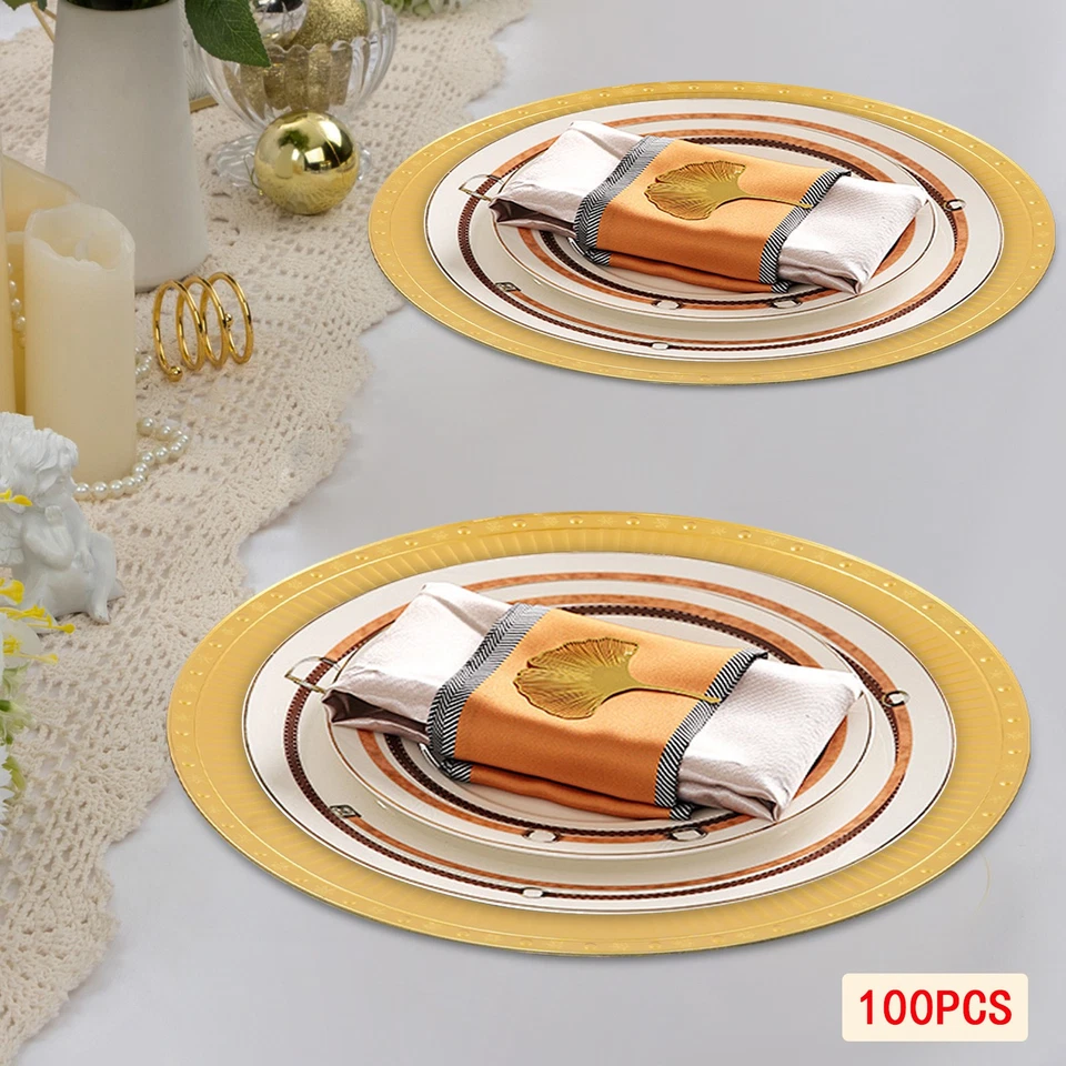 100 Piezas Platos Cargador Cena Platos Cargador Plástico Decorativo Platos Cargador Foto 4 de 4