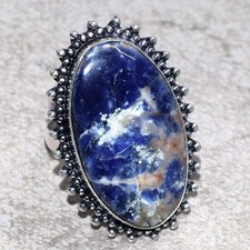 Sodalite 925 Silver Plated Gemstone Handmade Ring US 9.5 Stylish Jewelry MJ
