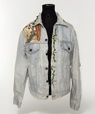 Vintage Levi s Denim Jacket Upcycled Patchwork Art Embroidered Boho Trucker
