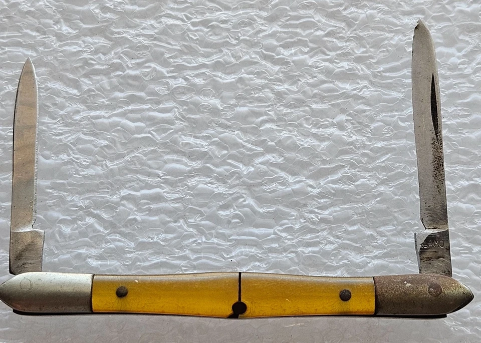 Navaja de Bolsillo Plegable ALAMO Mango Amarillo Dos Hojas Acero Inoxidable Japón Foto 2 de 4