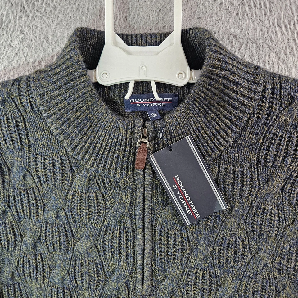 $79 NEW Roundtree & Yorke Cable Knit Sweater Men 3XB 1/4 Zip Wool Blend - Image 3 of 4
