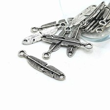 Silver Feather Connector Charms, 37x7mm - US Seller