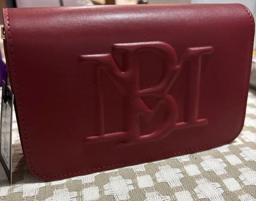 BADGLEY MISCHKA DEBOSSED Logo Crossbody Vegan Leather Brick Red